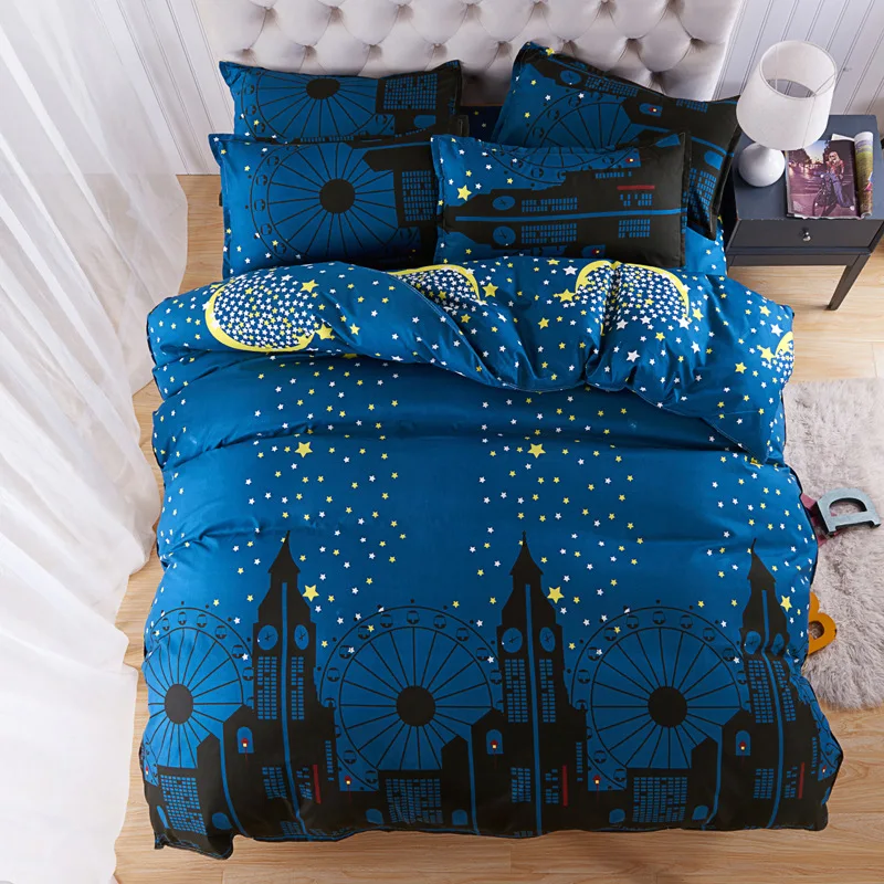 Galaxy Meteor Stream Stars Starry Sky Pattern Blue White 3/4pcs Bedding Set Adult Kid Soft Bed Linen Single Full Queen King Size | Дом и сад