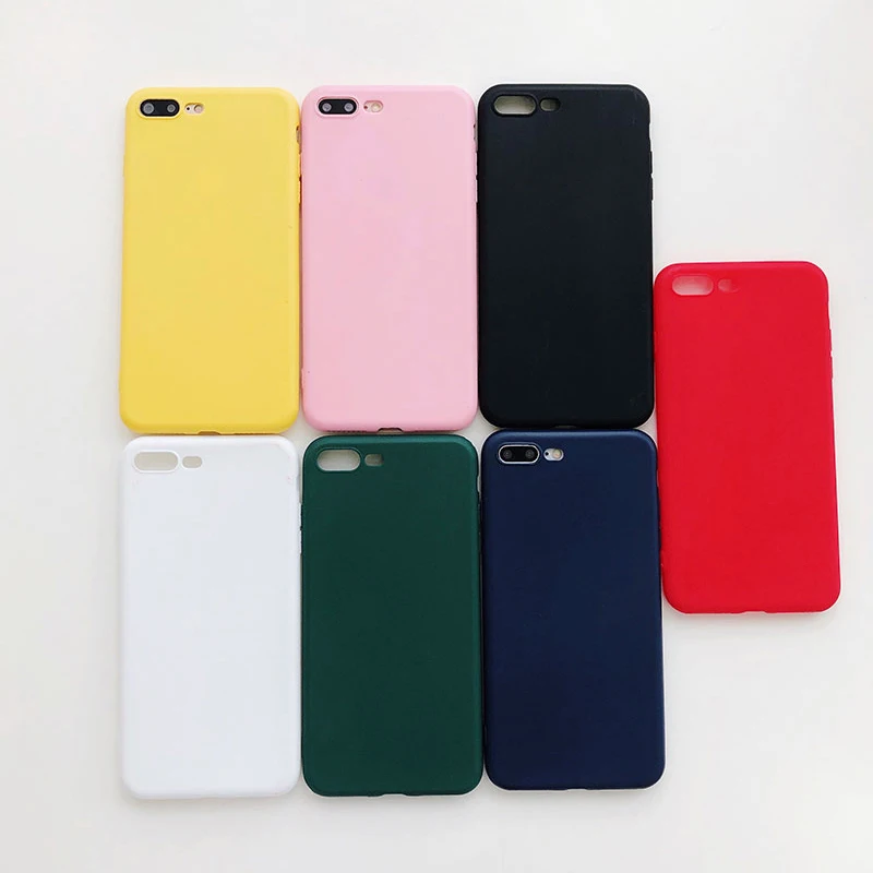 Ультратонкий чехол для iPhone 5 5S SE X Xs MAX XR однотонный Мягкий из ТПУ 6 6s 7 8 plus ярких