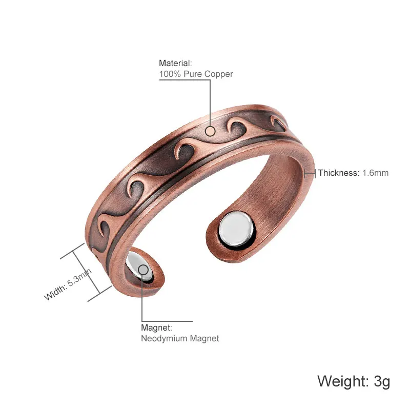 IWrist классический Винтаж Для женщин 100% чистый Медь кольца ретро фото печать