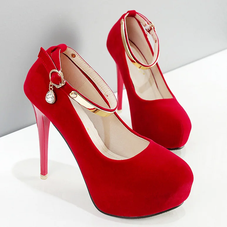 Ankle Red Пикантные свадебные туфли на высоком каблуке; женские туфли-лодочки на платформе и высоком каблуке; женская обувь; туфли-лодочки с ремешком на щиколотке; zapatos mujer; Цвет черный, розовый - Цвет: Ankle Red