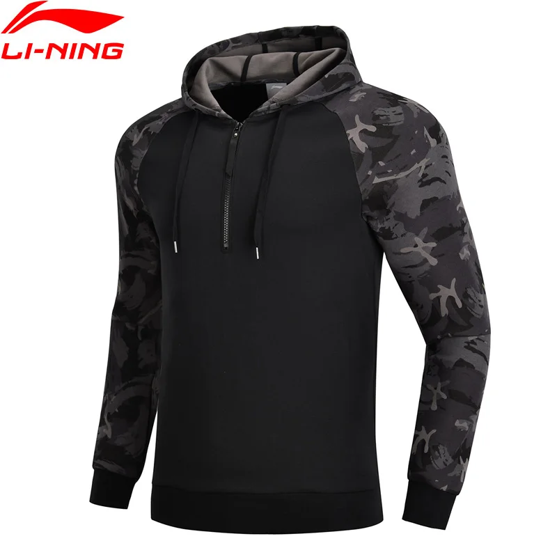 Li Ning Мужская трендовая толстовка с капюшоном обычная посадка 66% хлопок 34%