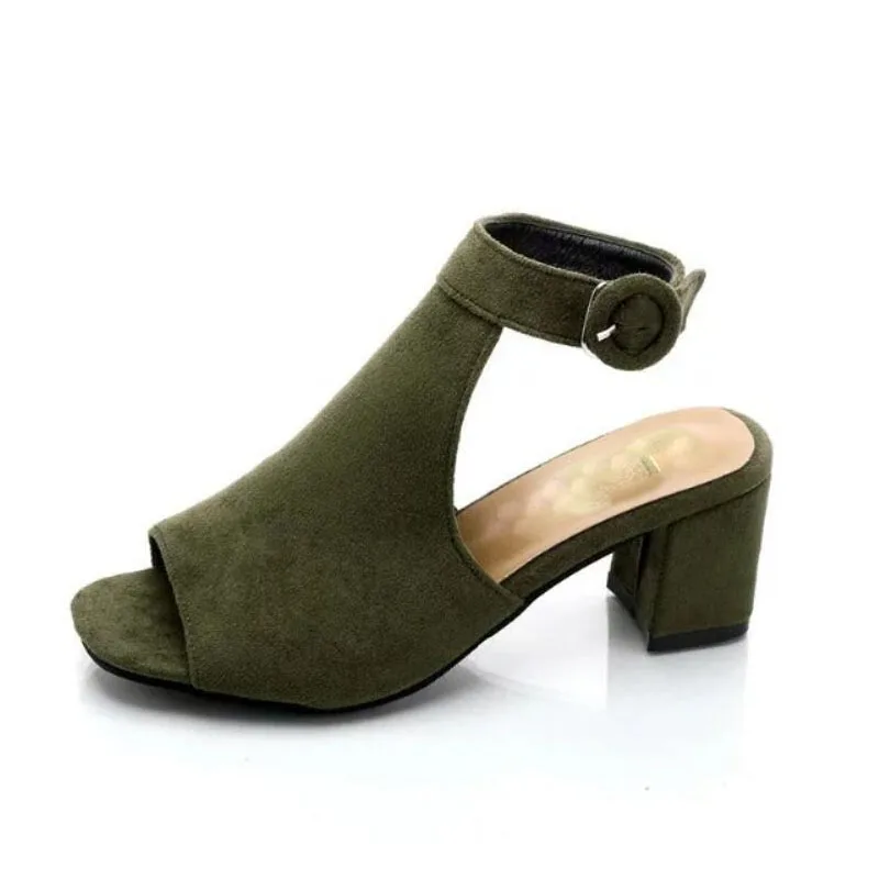 KNCOKAR In the summer of new-style hollow matte suede with a bold heel and high sandals for lady's sandals. | Обувь