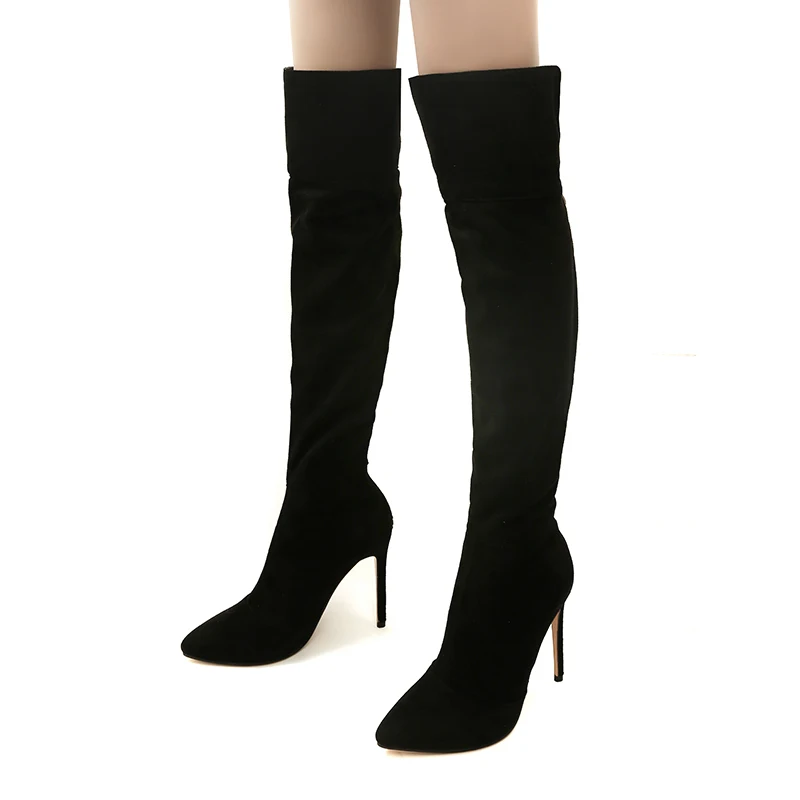 WETKISS Winter High Heels Women Boots Flock Pointed Toe Footwear Zip Female Over The Knee Boot Shoes 2018 Plus Size 32-46 | Обувь