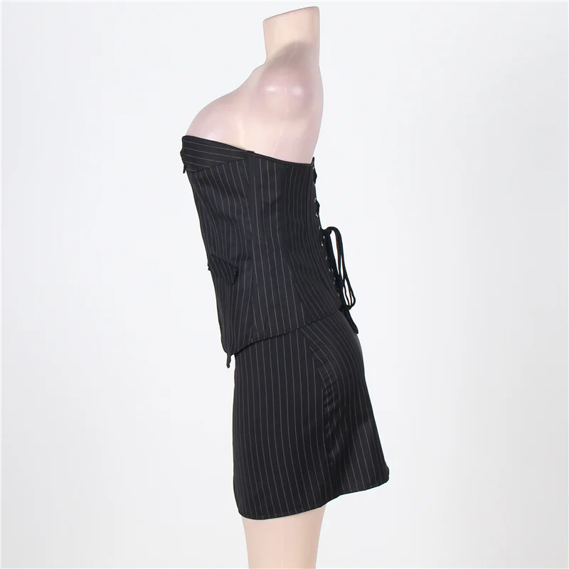 AJ2826 Office Lady Pinstripe Corset With Skirt Zipper Slim High Waist Plus Size Corpete Set Drop shipping Faja Moldeadora Mujer | Женская