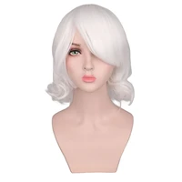 qqxcaiw girls short culry wig cosplay cos white heat resistance synthetic hair wigs