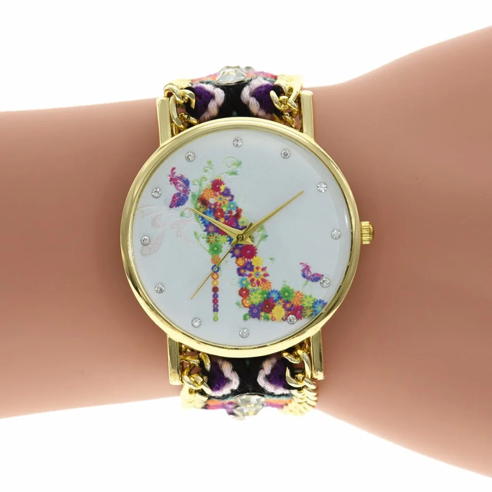 100 шт./лот 3D Стильные Плетеные часы с веревкой модные женские ремешком из ленты