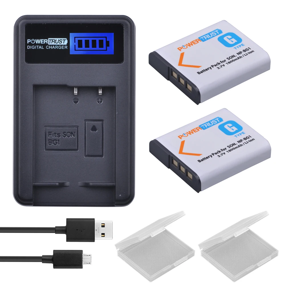 2 шт. Аккумулятор для камеры NP BG1 NPBG1 1800 мАч + зарядное устройство USB с ЖК дисплеем Sony