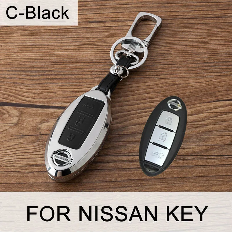C-Black SNCN оцинкованной сплав+ кожа ключа автомобиля чехол Shell для Nissan Versa листьев Sentra Altima Rogue ногами X- trail Qashqai брелки - Название цвета: C-Black
