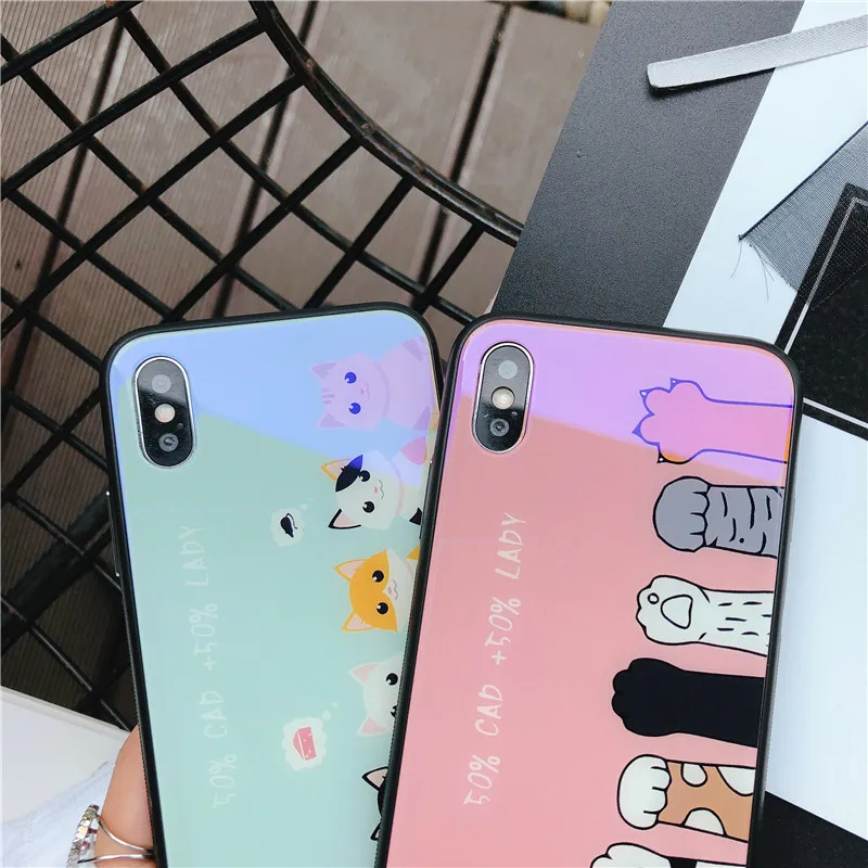 I7 милый мультяшный Кот стеклянный чехол для телефона на iPhone 7 жесткий iPhone7 6 6s 8 Plus X