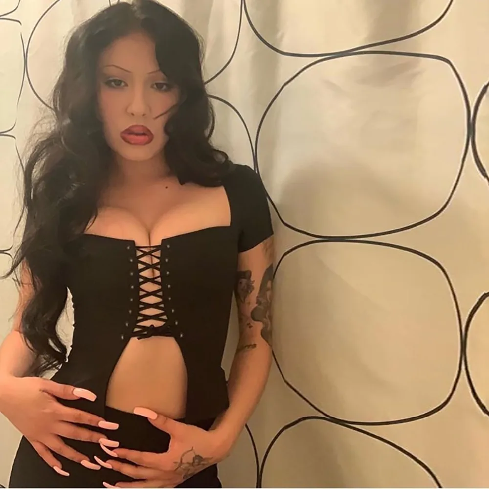 ESDAMIER, летний сексуальный женский бандажный укороченный топ, черный, белый, на шнуровке, квадратный воротник, футболка, женская, короткий рукав, базовый топ