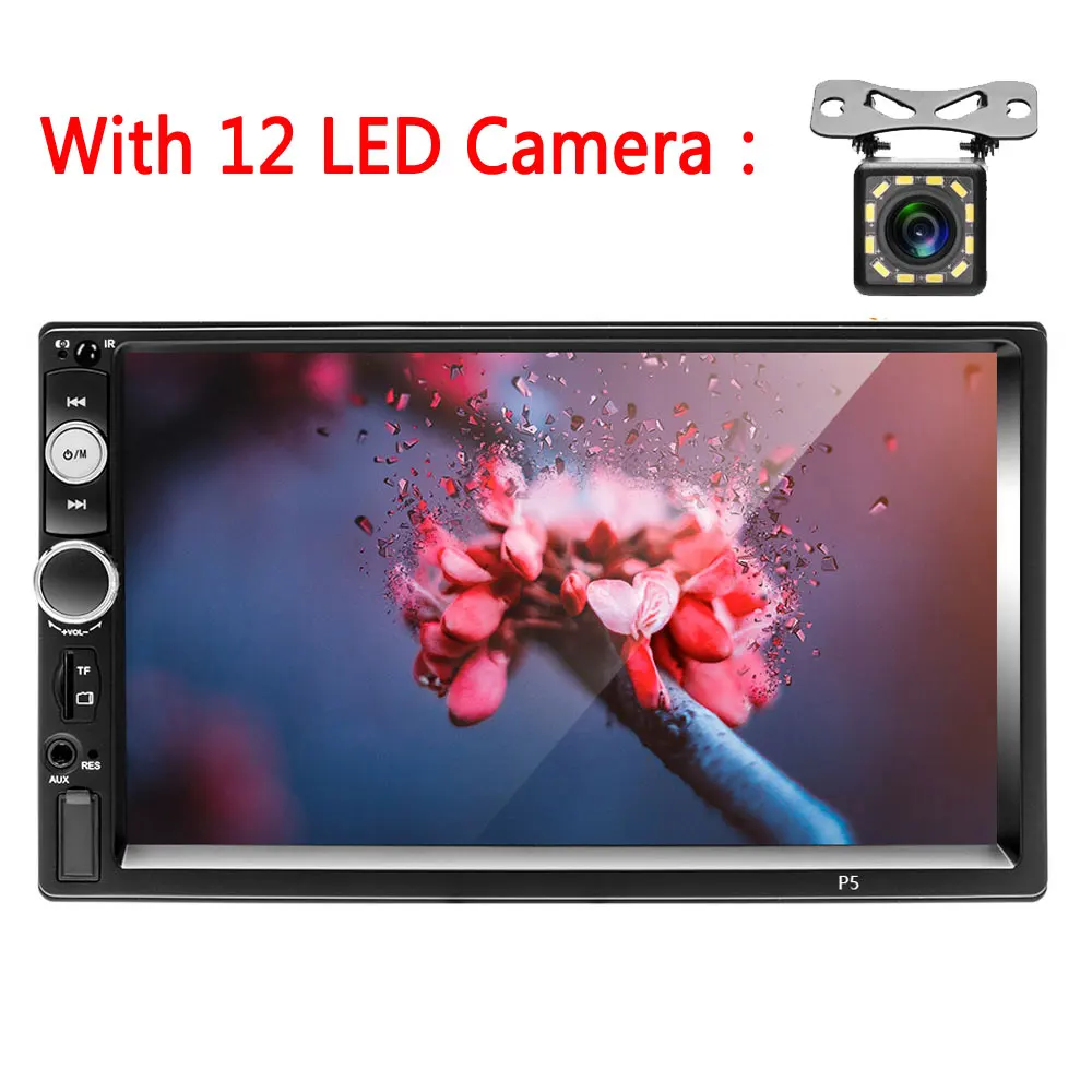 With 12 LED Camera Podofo 2 Din автомагнитола " сенсорный экран цифровой дисплей Bluetooth Автомобильный MP5 мультимедийный плеер USB/DVR/FM/Mirror Link 2din Авторадио - Цвет: With 12 LED Camera