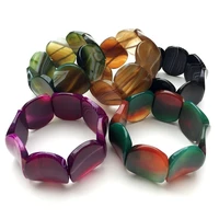 unique hip hop jewelry multi color stripes botswana agates beads gem elastic bracelet concave shape