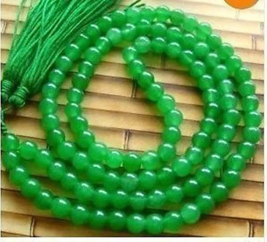 

ddh001739 Tibet Buddhist 108 Green Jade Beads Prayer Mala Necklace 8mm
