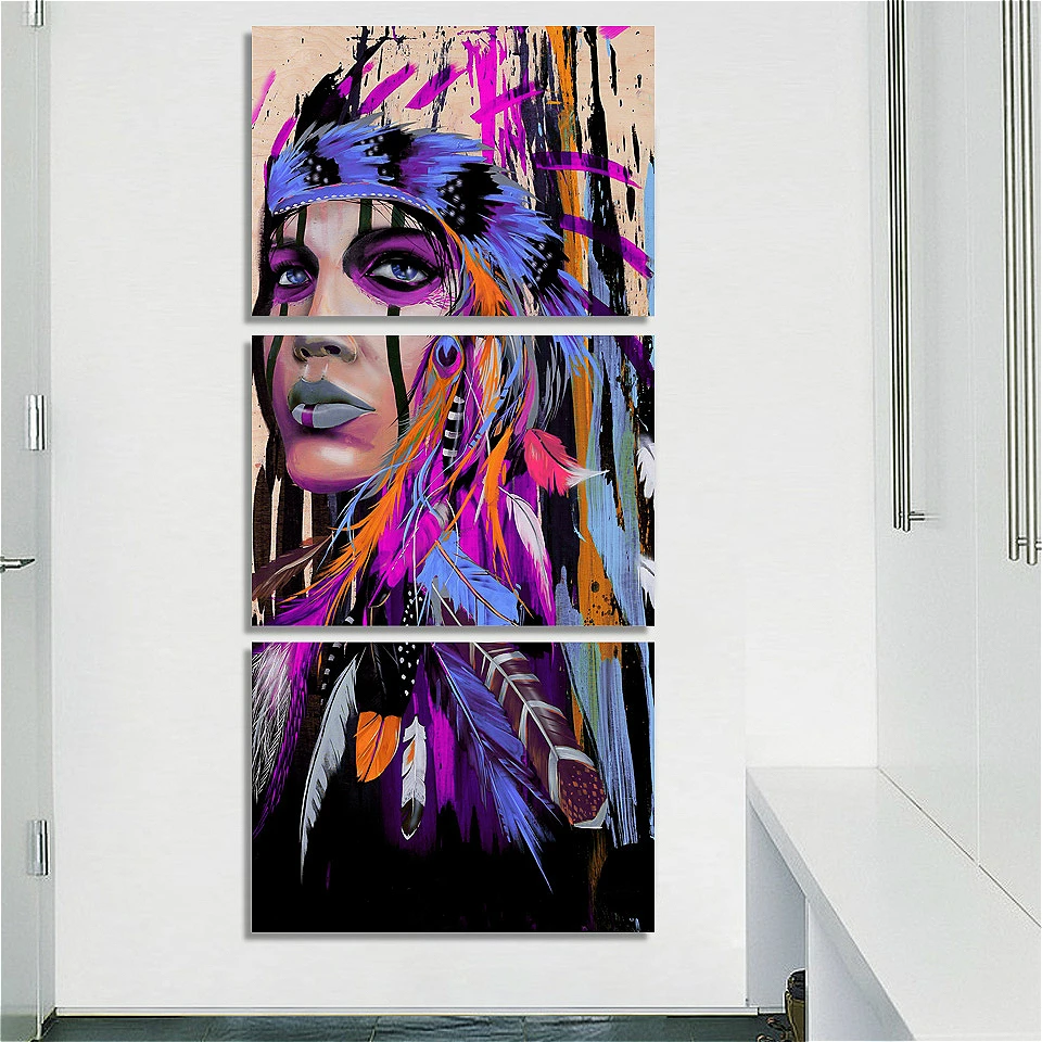 

Purple Abstract Girl Woman Feathered Canvas Painting for Living Room Home Decoration HD Print India Wholesale Drop Shipping
