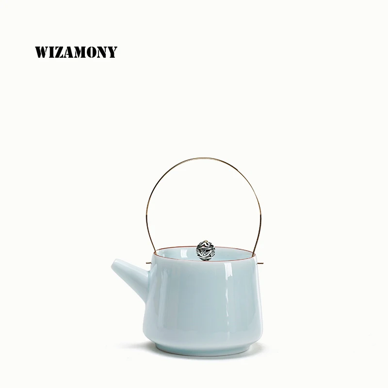 

WIZAMONY Ding Kiln White Jade White Blue Kettle Teapot 200ml tea set Celadon Household Jingdezhen Kongfu Tea set teacup
