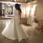 Простое свадебное платье в пол с круглым вырезом без рукавов, атласное свадебное платье белого цвета и цвета слоновой кости, корейское женское элегантное ТРАПЕЦИЕВИДНОЕ ПЛАТЬЕ Vestido De Novia