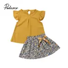 Пуловер с коротким рукавом и круглым вырезом для новорожденных девочек, однотонные топы с оборками, шорты с цветочным принтом, 2, шт хлопковые комплекты