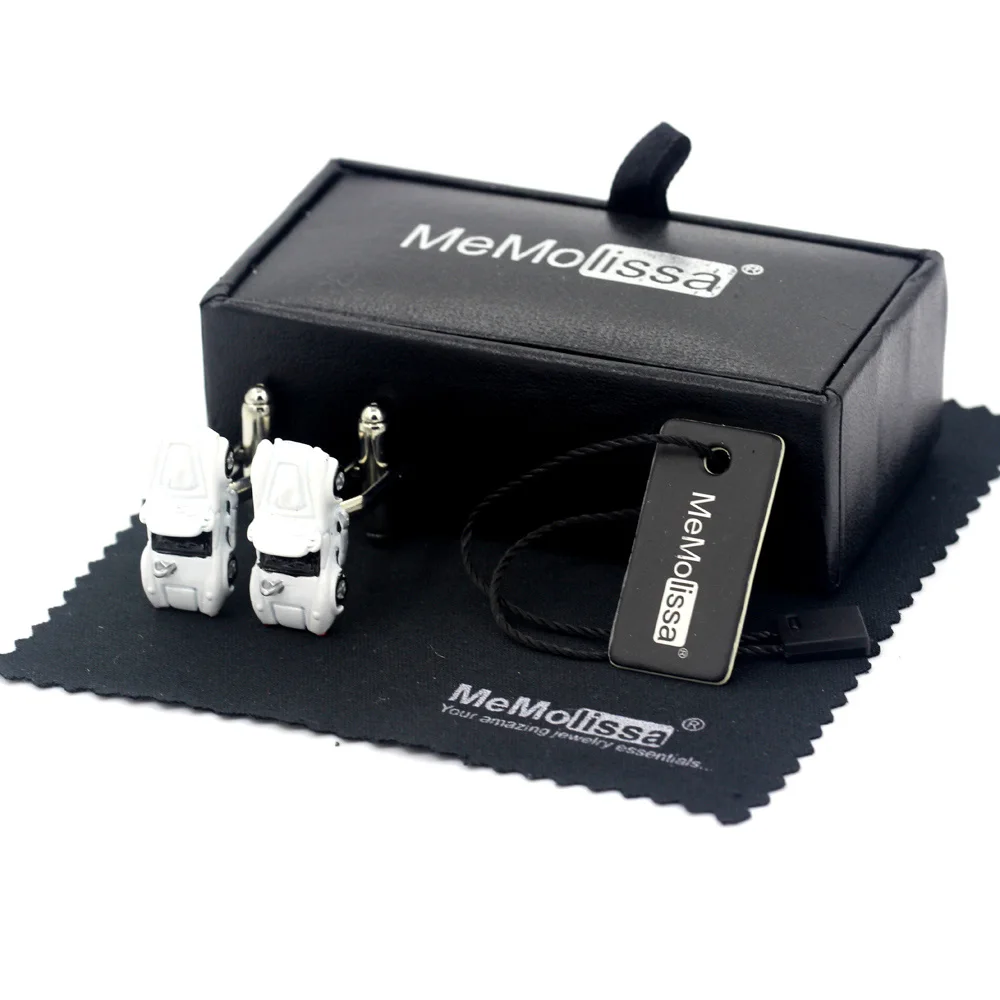 

MeMolissa Display Box Cufflinks Trendy White Car Cuff links High Quality Vehicle Cufflinks Gift To Mens Free Tag & Wipe Cloth