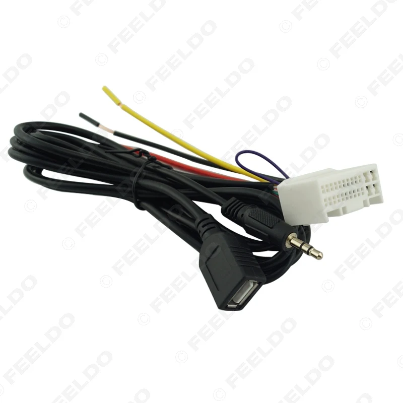 FEELDO 5Set Car Audio CD Stereo Wiring Harness Adapter With USB/AUX Plug For Hyundai IX35/Elantra/Santa Fe #FD-4117 | Автомобили и