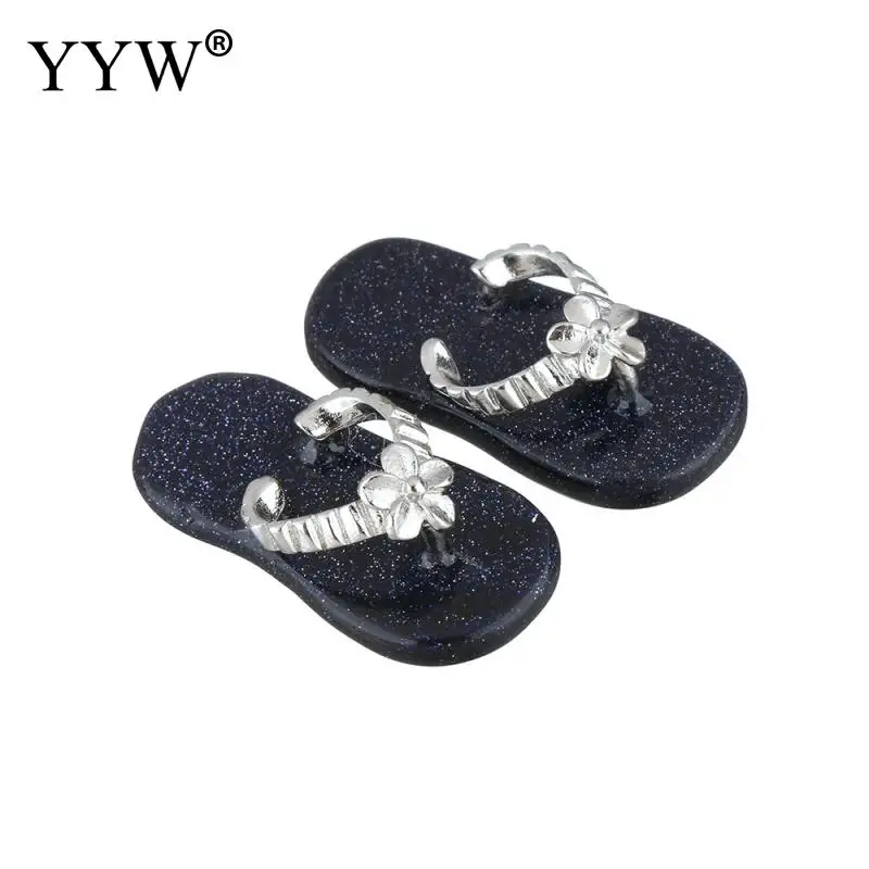blue goldstone YYW, 1 пара, Женские Подвески для влюбленных, ювелирные изделия, новая мода, тапочки, очаровательные Висячие, натуральный прозрачный кварц, опал, роза, камень, подвески - Окраска металла: blue goldstone