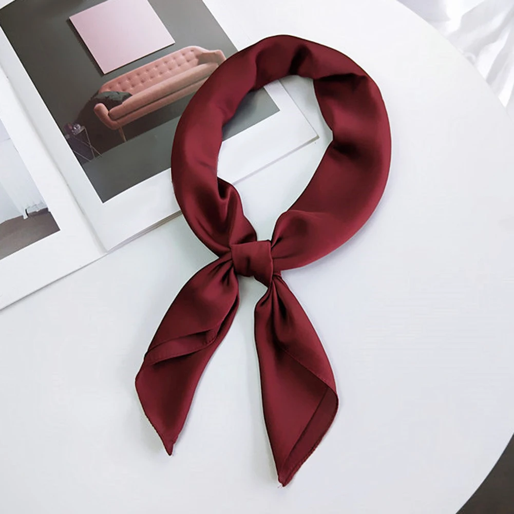 

Small Square Silk Scarf Head Neck Scarf Foulard Femme Women Pure Color Silky Square Scarf Shawl Headband Neckerchief Wrap poncho
