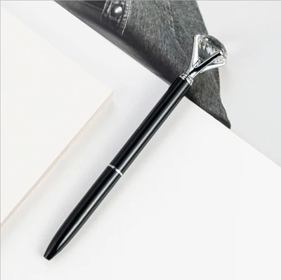 Black 1pcs Новинка Большой Хрустальный бриллиант металлическая шариковая ручка высокого качества персональный логотип подарочная ручка разноцветный школьный канцелярский магазин - Цвет: Black 1pcs