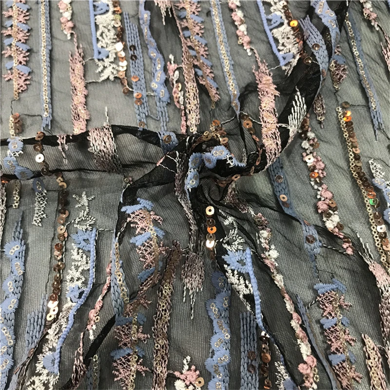 1 ярд свежая сетчатая кружевная ткань с блестками ручная работа вышитое Тюлевое