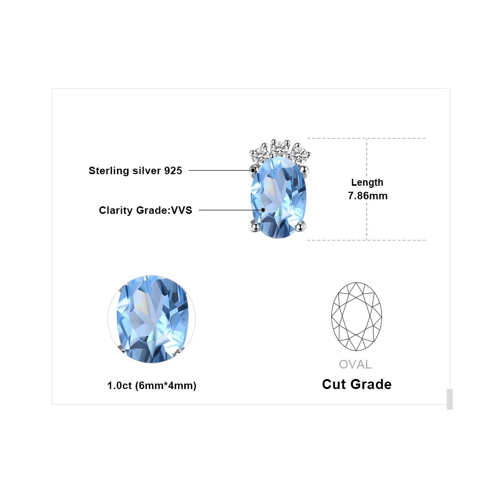 Jewelrypalace классический 1ct овальный Природный Голубой топаз Серьги гвоздики Твердые