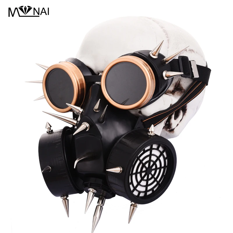 

Steampunk Mask Cosplay Halloween Costume Accessories Retro Punk Rock Mask Gothic Spikes Mask With Goggles
