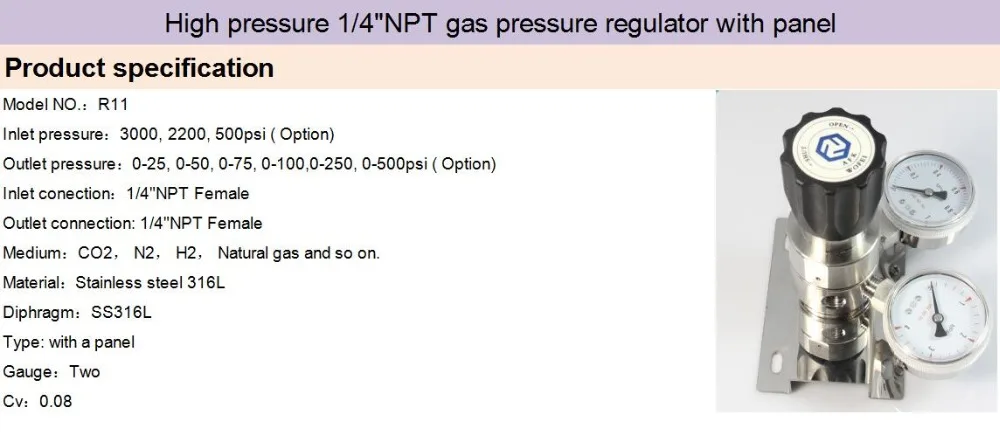 Высокого давления из нержавеющей стали 1/" NPT азотный газовый регулятор давления с панельным креплением
