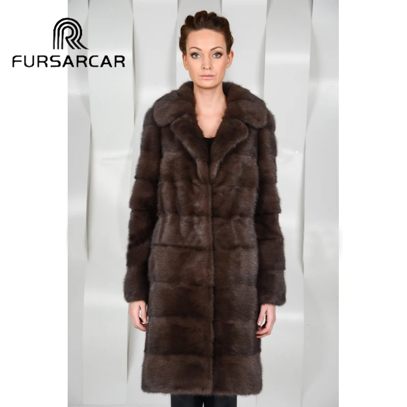Женская шуба из натурального меха норки FURSARCAR с отложным воротником и круглым