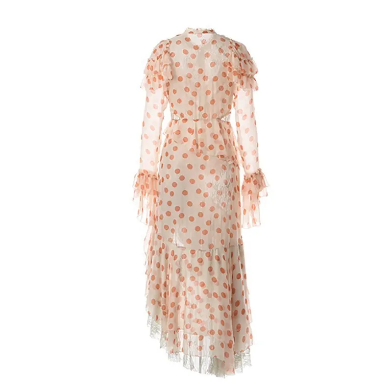 TWOTWINSTYLE элегантное женское платье в горошек стоячий воротник высокая талия