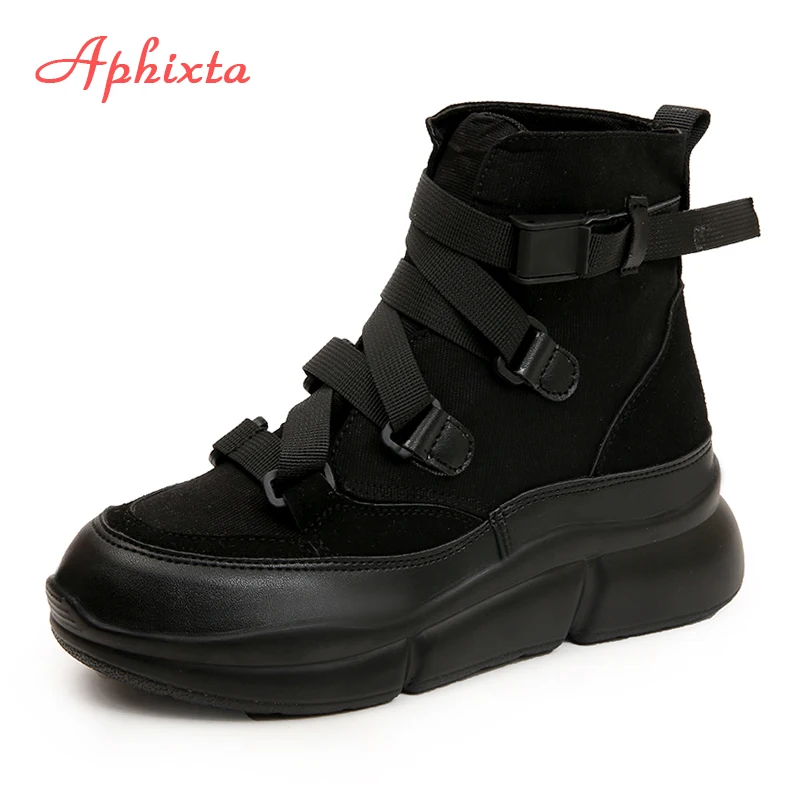 Женские парусиновые ботинки Aphixta мотоциклетные на платформе увеличивающие рост |