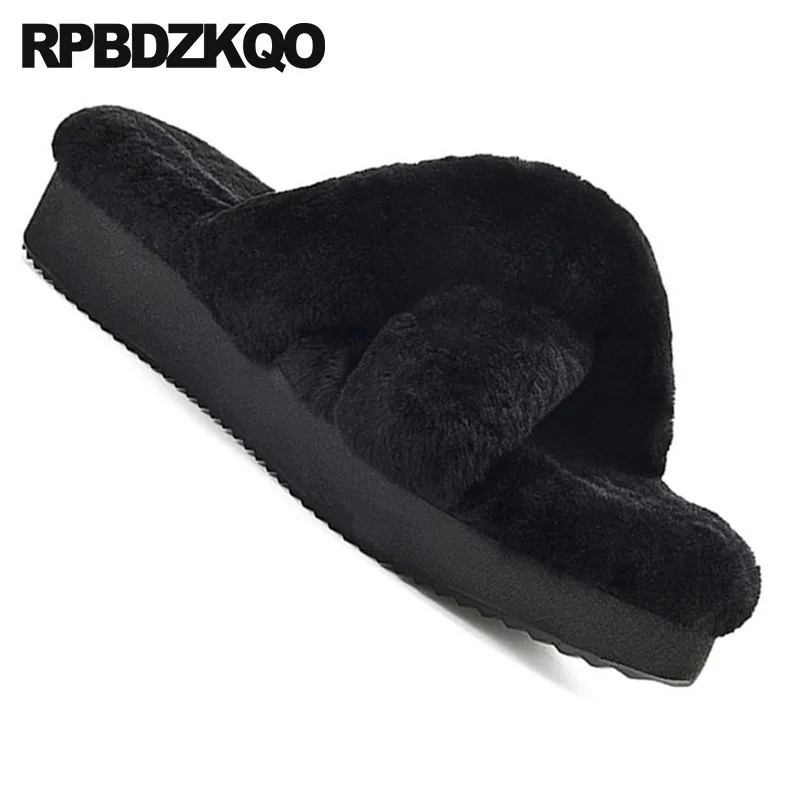 Тапочки из шерсти на платформе Flatforms шлепанцы без задника с открытыми пальцами