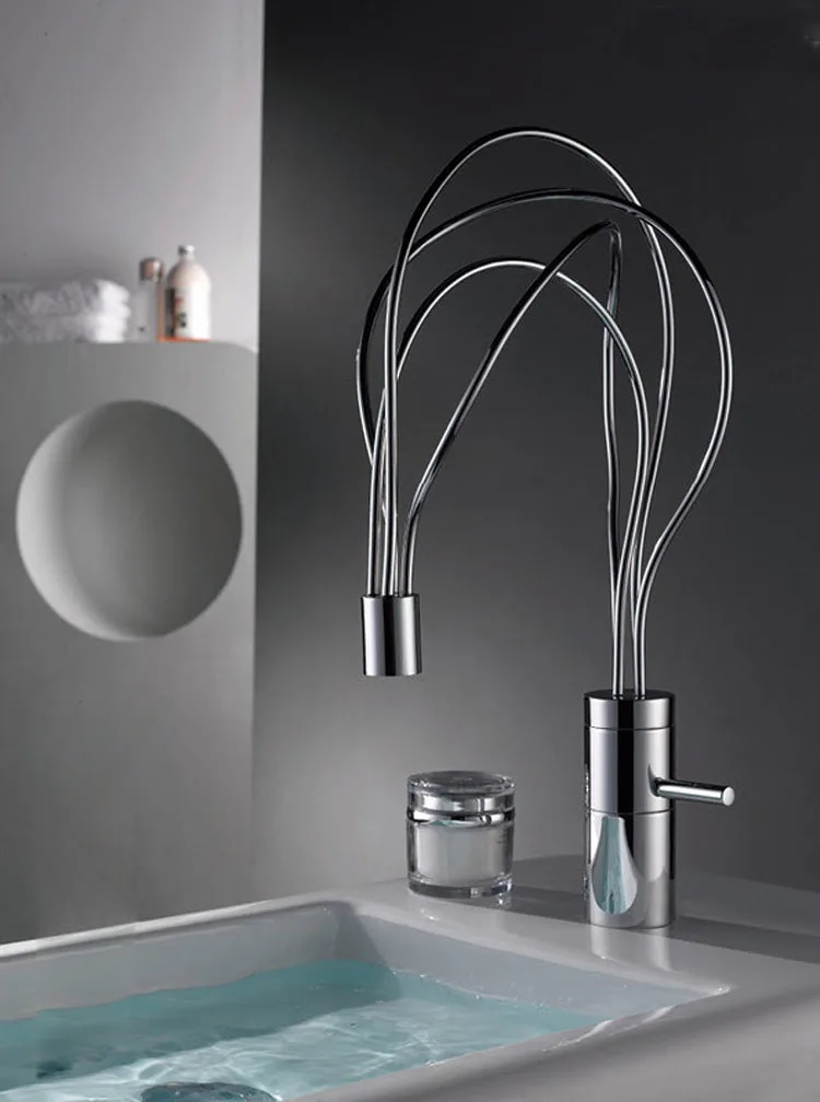 

Nest Design Hot and Cold water tap Bathroom Basin Vessel Faucet Chrome Finished Solid Brass Mixer Tap Single Handle Deck Mount