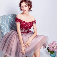 2017 new arrival stock maternity plus size bridal gown pregnant evening dress sexy short pink red grey tulle lace strapless 6908