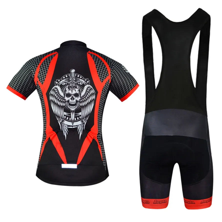 Skull Mountain Bike Clothing Short Sleeve Black Aogda Men's Cycling Jerseys Bibs Set Bicycle Shirts and Padded Bib Shorts | Спорт и