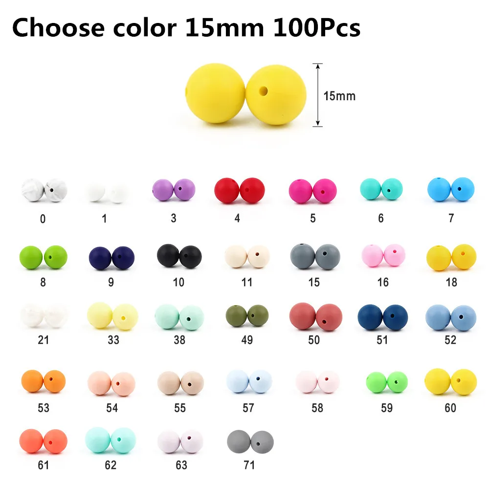 15mm Choose 100Pcs Joepada 100 шт./лот 9/12/15 мм силиконовых шариков, не содержащих бисфенола-а, делая детский аксессуар для прорезывания зубов игрушка Silcone Прорезывания Зубов Бусины, прорезыватель - Цвет: 15mm Choose 100Pcs