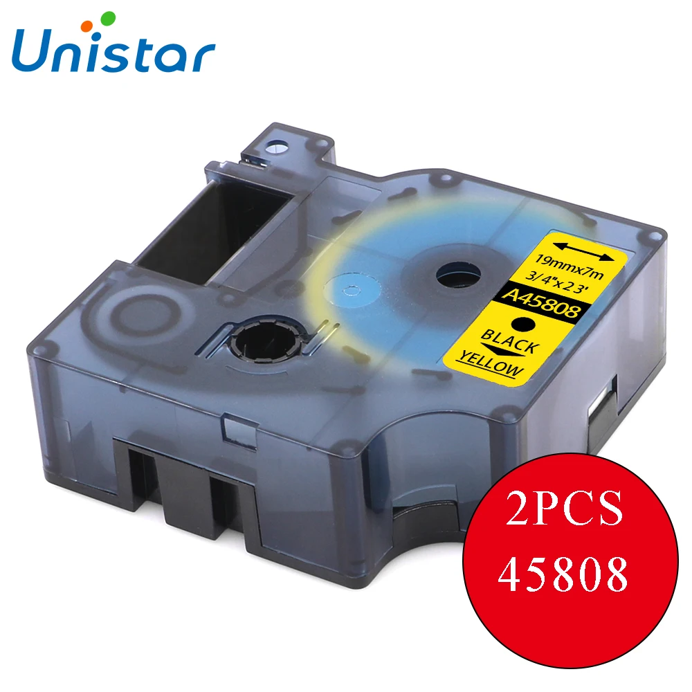 UNISTAR 2 шт. этикетка принтер ленты лента совместима с Dymo D1 45808 черный на желтый 19 мм