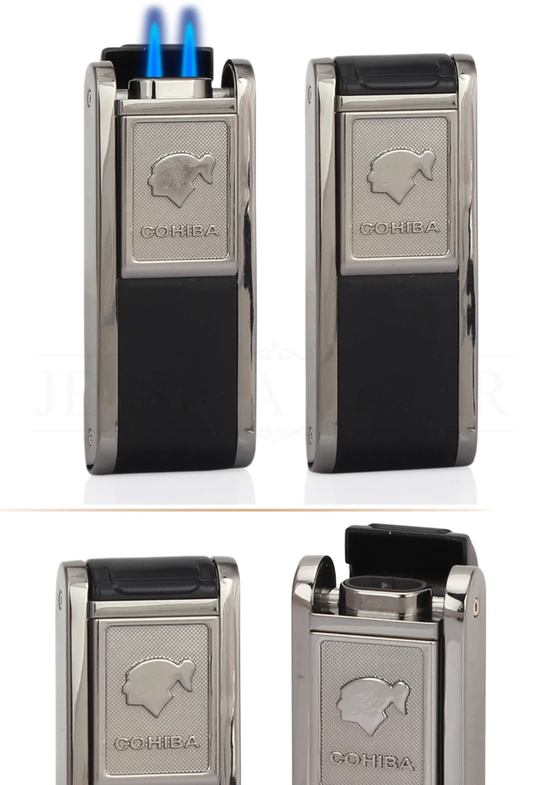COHIBA Gadgets 2 Fire Flame Jet фонарь Зажигалка для сигар многоразовые ветрозащитные газовые зажигалки с бутаном с сигары удар подарочная коробка