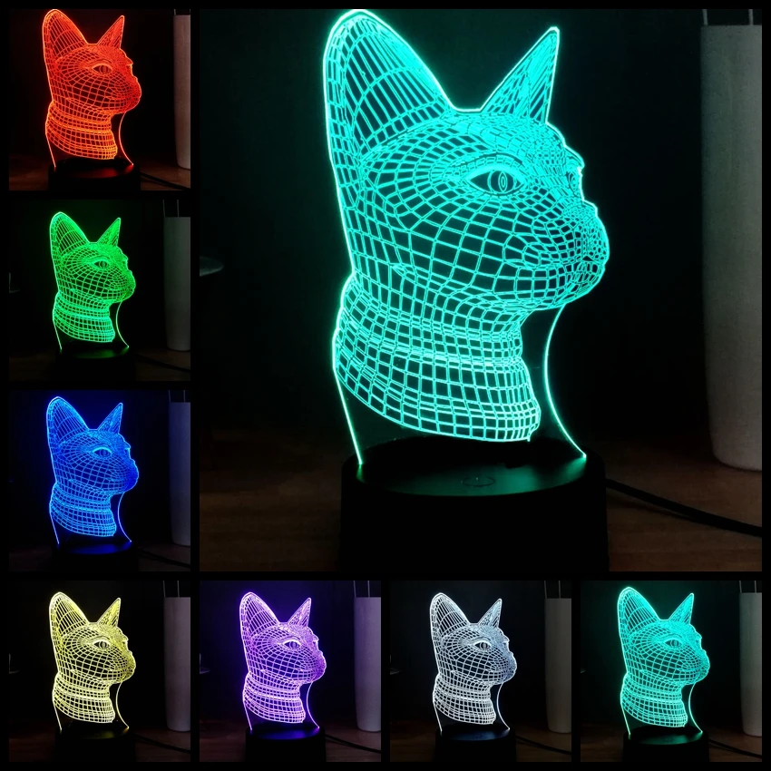 Новинка 3D кошачья голова акриловая панель иллюзия RGB 7 цветов Изменение дома DEC USB