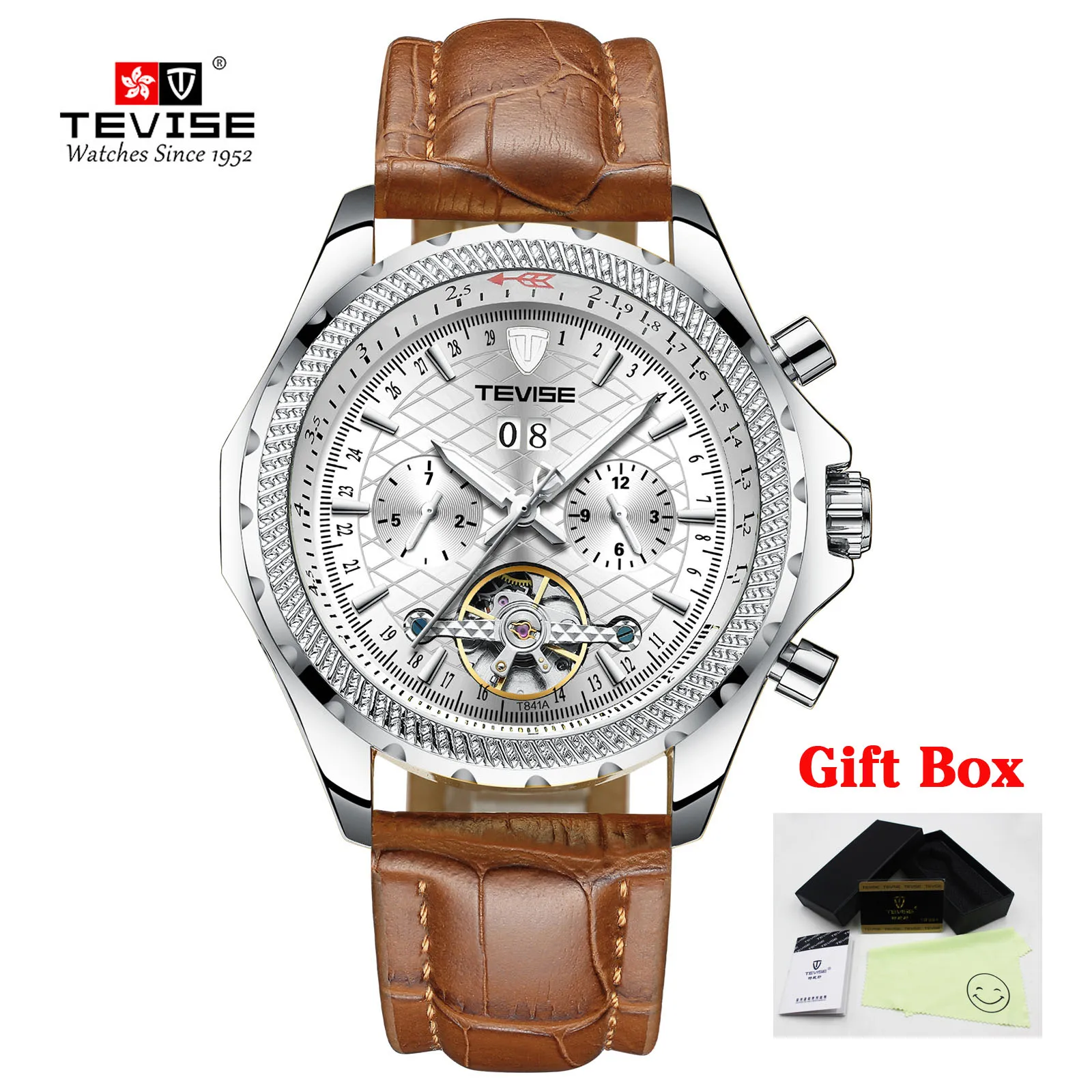 TEVISE lea white Tevise Топ бренд Роскошные мужские часы Автоматические Tourbillon механические часы для мужчин с автоматическим заводом мужские наручные часы Relogio Masculino - Цвет: TEVISE lea white