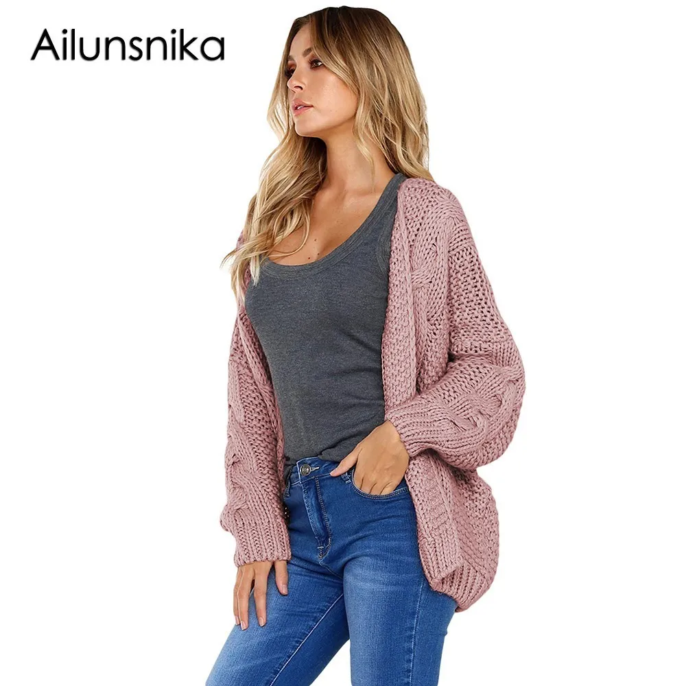 Ailunsnika 2018 Women Autumn Fashion Sweaters Chunky Wide Long Sleeve Loose Knit Cardigan Outwear Tops Casual Jumper DL27948 |