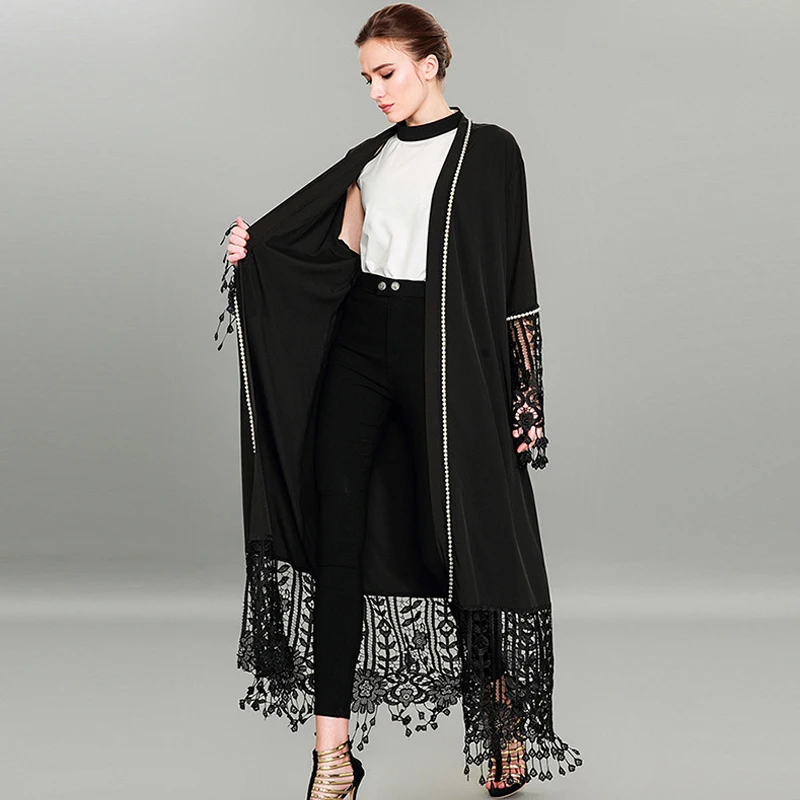 OTEN 2018 плюс размер мусульманская одежда kimonos женский длинный рукав кисточка
