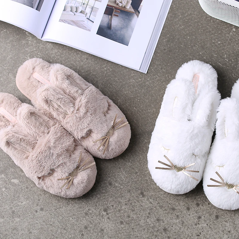 Полупаковка нескользящих пушистых плюшевых тапочек Millffy rabbit cartoon|half slippers|rabbit