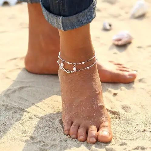 

Simulated Pearl Infinity Ankle Bracelet Summer Barefoot Sandals Boho Anklets for Women Beach Foot Jewelry