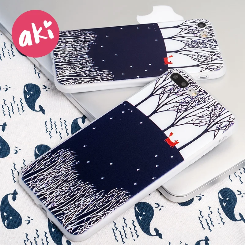 AKI 3D мягкий рельеф ТПУ чехол для телефона iPhone 8 7 Plus лиса и лес телефонные чехлы iphone