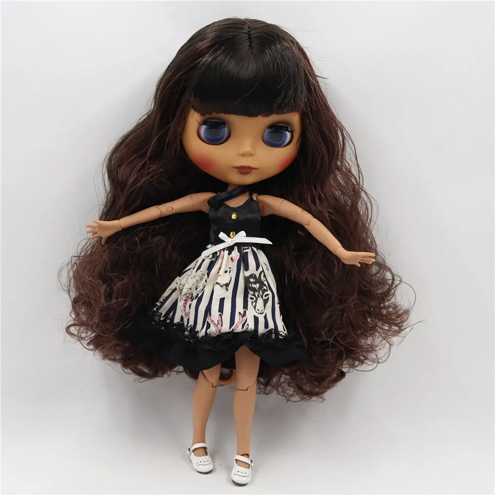Кукла Blyth от ICY DBS черная кожа матовое лицо тело черные смешанные коричневые