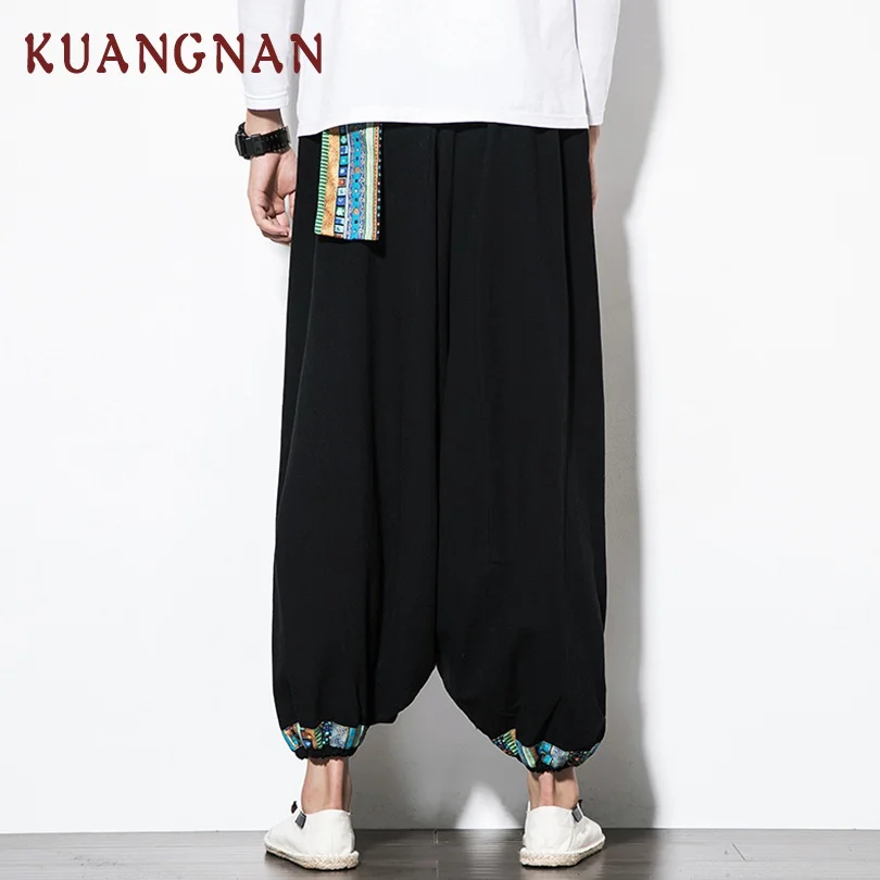 KUANGNAN, китайский стиль, лоскутные брюки, мужские брюки, хип-хоп штаны для бега, мужские спортивные штаны, Японская уличная одежда, мужские штаны