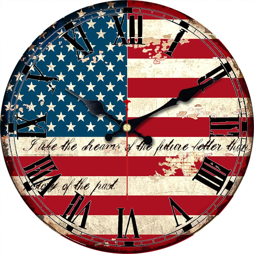 Фото Настенные часы с американским флагом круглые винтажные патриотические